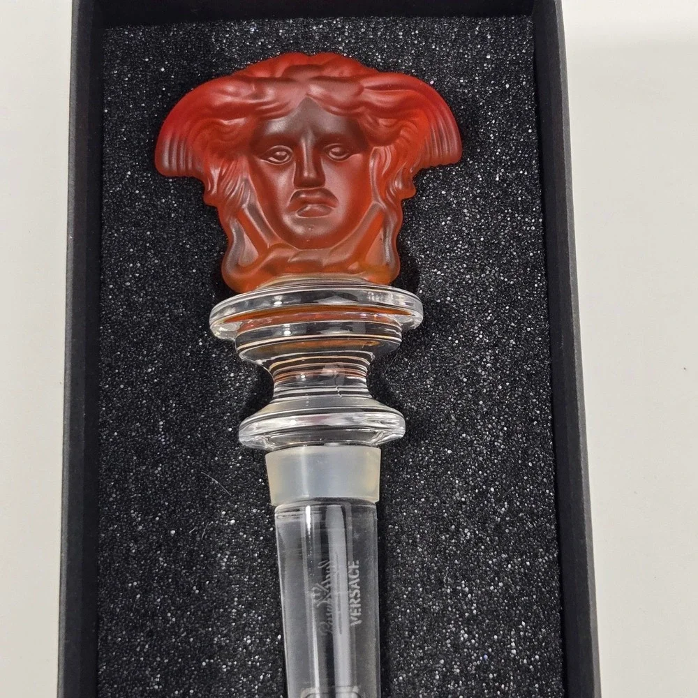 Versace Rosenthal Amber Medusa Crystal Wine Bottle Stopper Box Luxury Barware